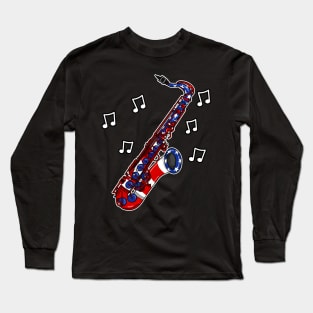 4th July Saxophone USA Flag Saxophonist Musician Long Sleeve T-Shirt